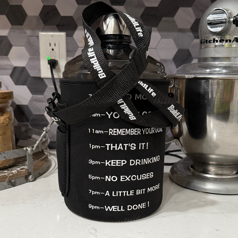 Black Motivational Water Jug with Strap